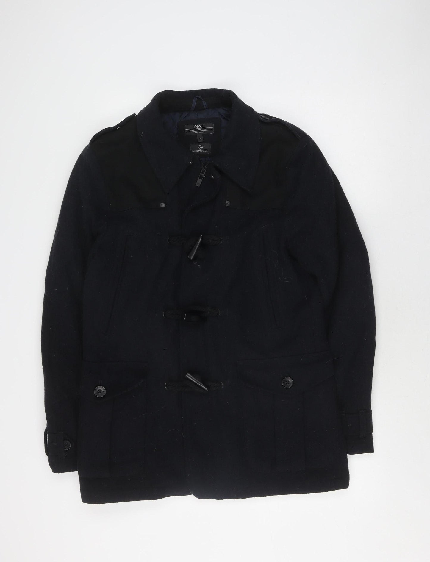 Next Men's Black Wool Duffle Coat, Size S, Mid-Length