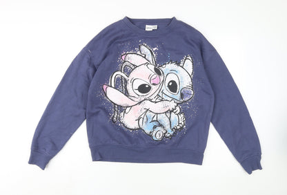 Preloved Disney Lilo & Stitch Women's Blue Pullover Sweatshirt, Size 8 - Front
