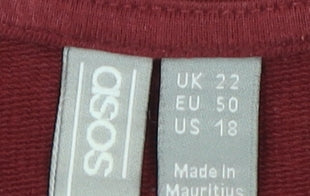 Close-up detail of ASOS Women's Red Pullover Sweatshirt, size 22