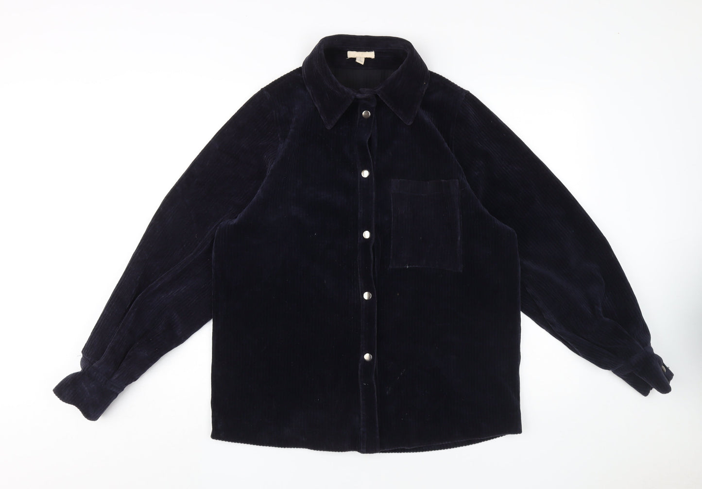 H&M Women's Blue Corduroy Button-Up Shirt, UK 8