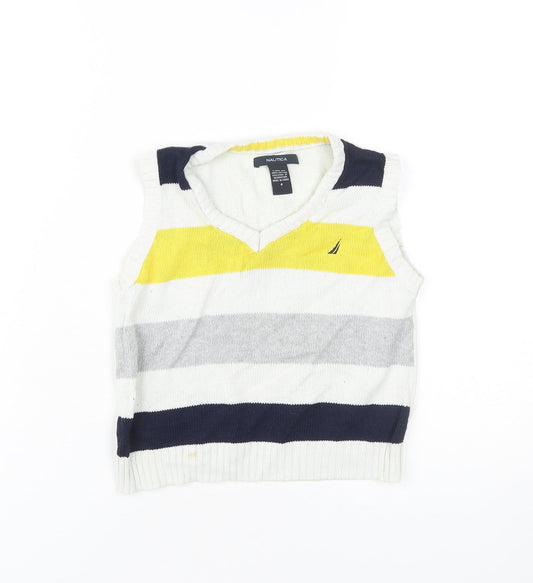 Nautica Unisex Multicoloured V-Neck Knit Vest, Size 4
