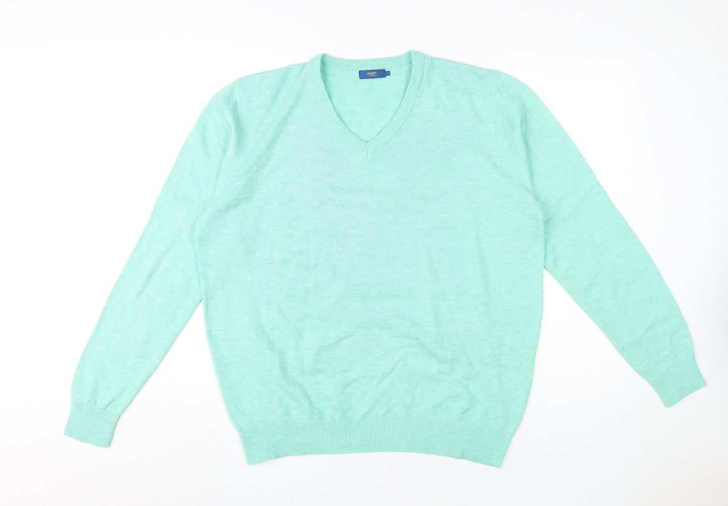 Cotton Traders Women's Green V-Neck Pullover Jumper L