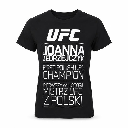 Front view of UFC Women's Black M Crew Neck T-Shirt, Basic Style