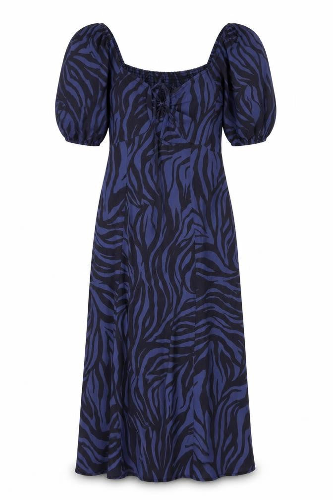 Great Plains Women's Blue Zebra Print Midi Dress