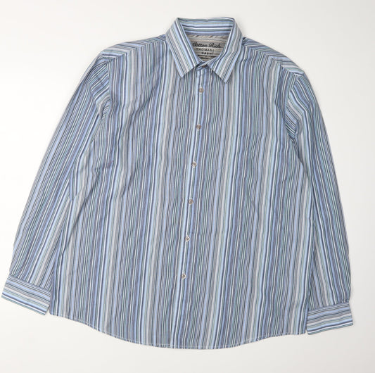 Thomas Nash Men's Blue Striped Button-Up Shirt Large