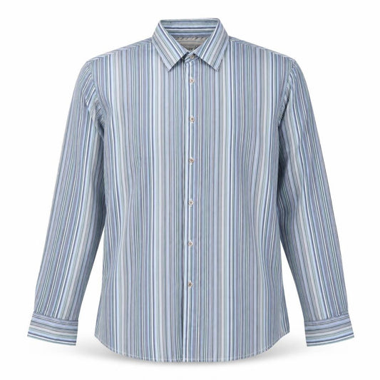 Thomas Nash Men's Blue Striped Button-Up Shirt Large