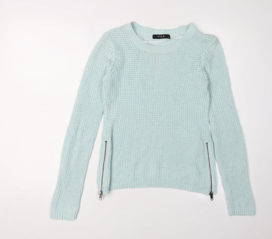 Vila Women's Blue XS Pullover Jumper with Zip Accents