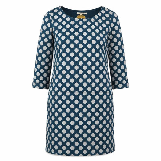 White Stuff Women's Blue Polka Dot Shift Dress, Size 8