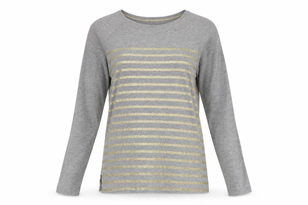 White Stuff Women's Grey Striped T-Shirt Size 8