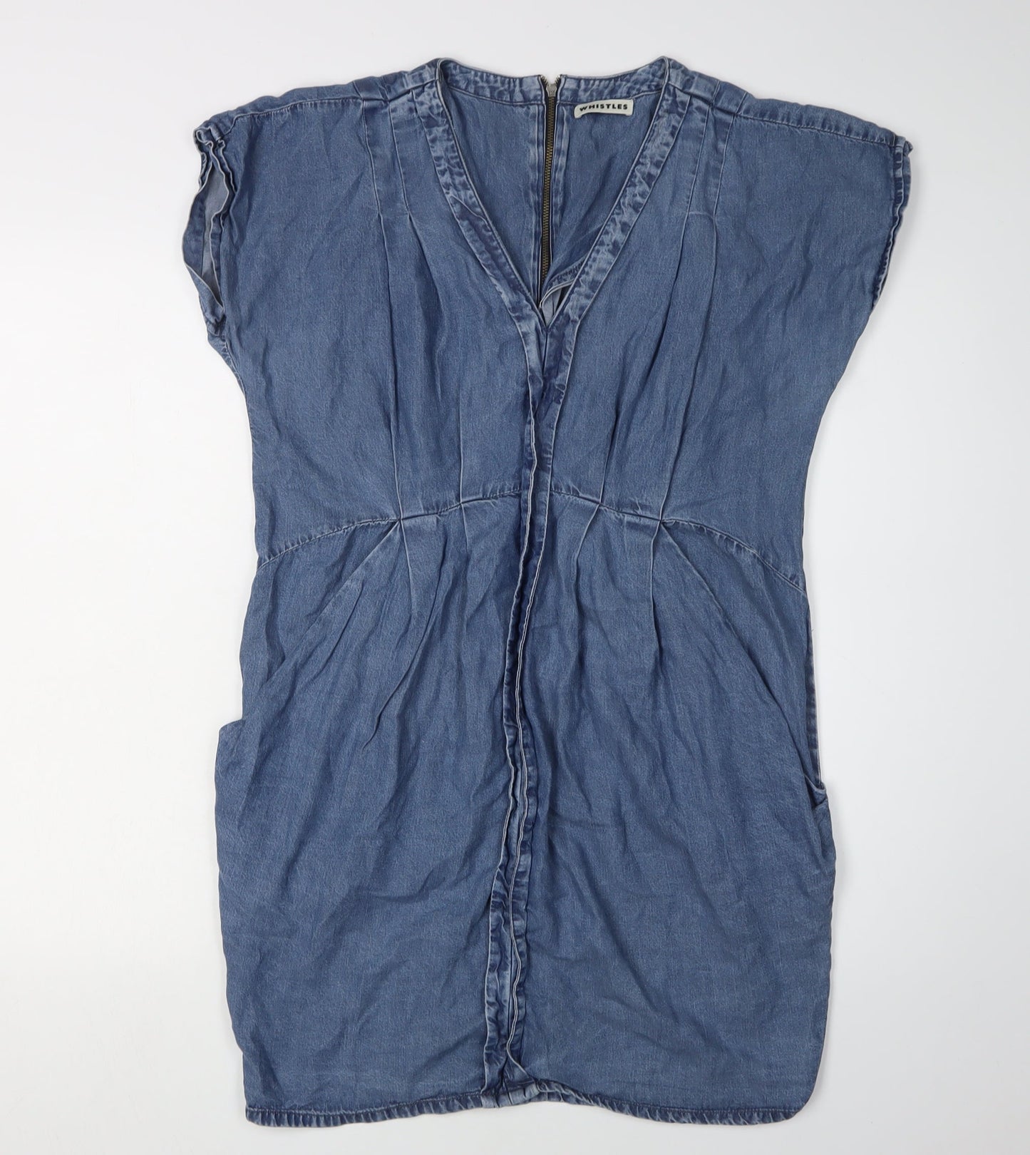 Whistles Women's Blue V-Neck Zip Dress Size 8