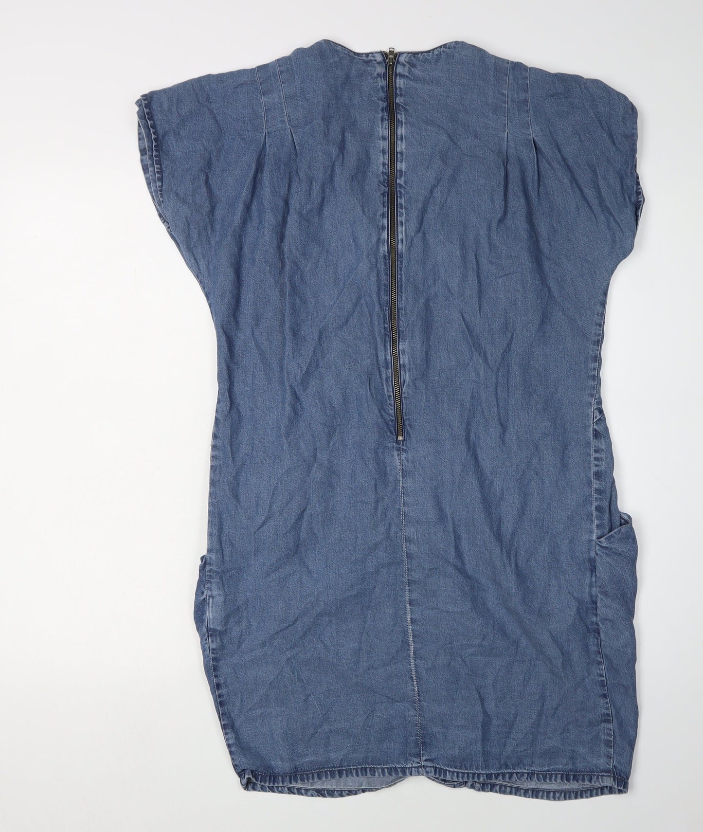 Whistles Women's Blue V-Neck Zip Dress Size 8