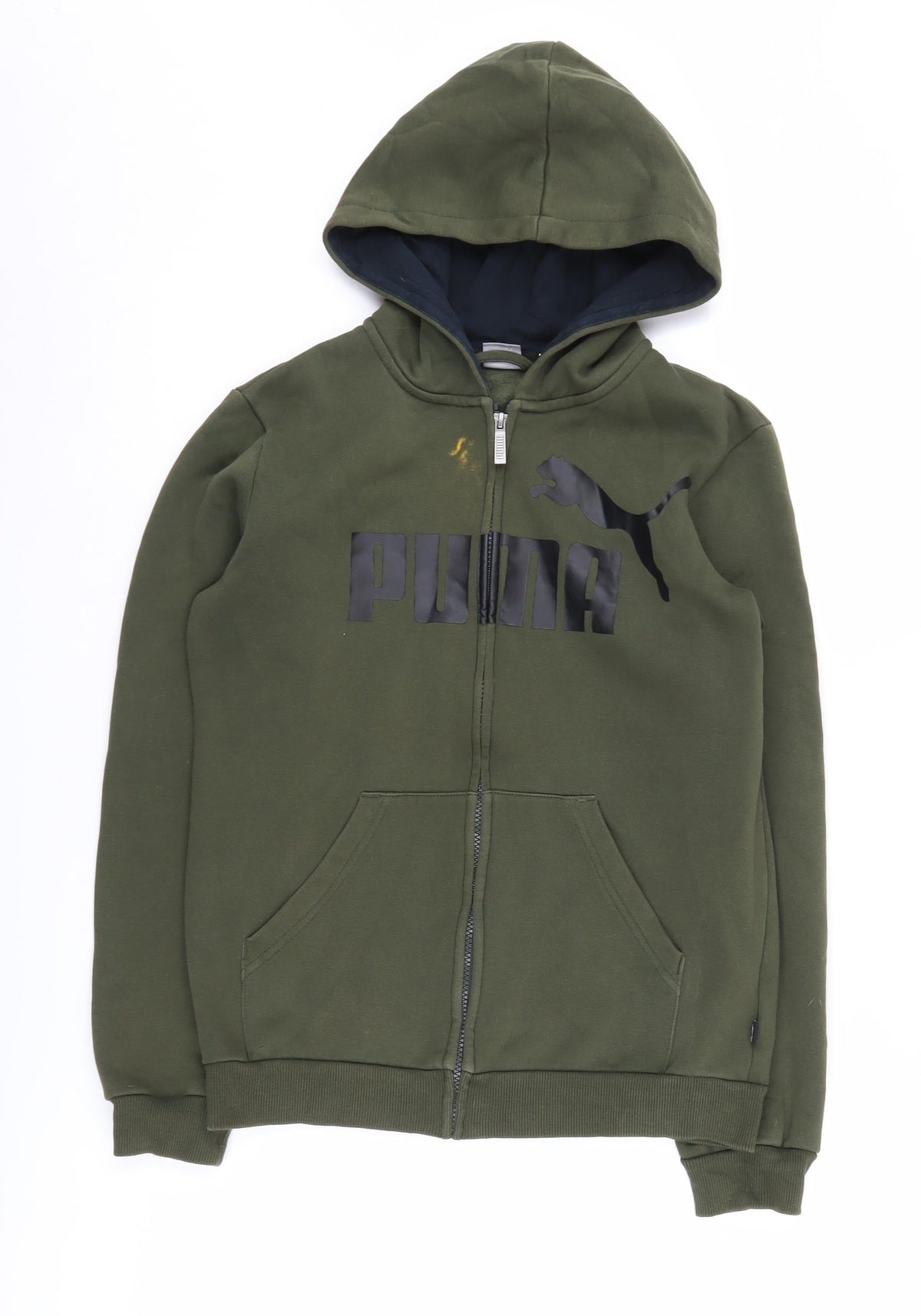 Additional front view of Puma boys’ green full zip hoodie 14 years casual logo
