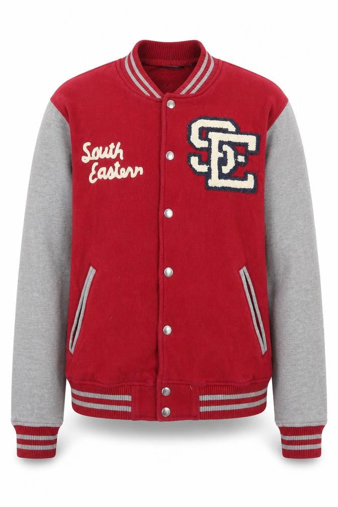 Max Boys Red Varsity Jacket Size L with Snap Closures