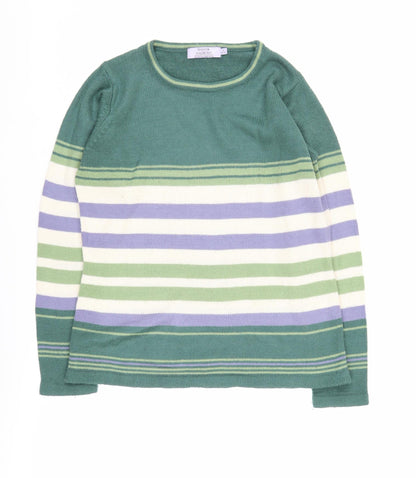 Additional front view of Honor Millburn Women's Green Striped Pullover, size 10-12