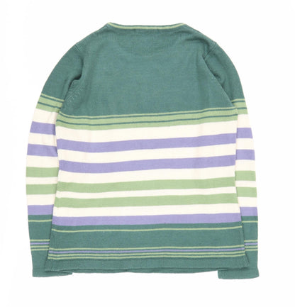 Back view of Honor Millburn Women's Green Striped Pullover, size 10-12