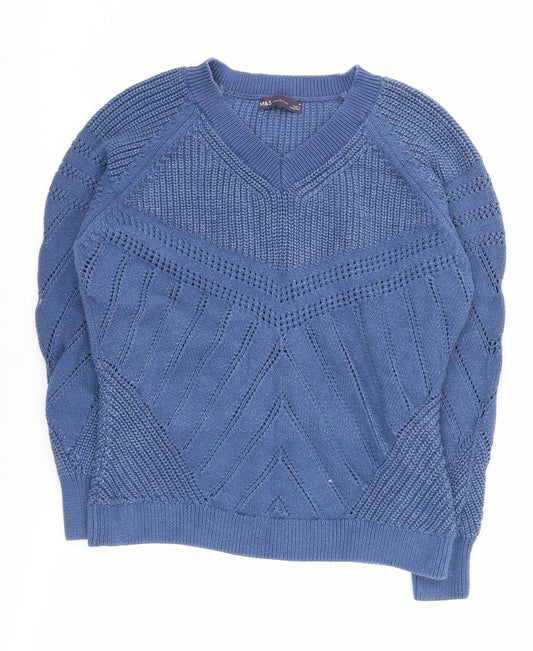 Marks and Spencer Women's Blue Cable-Knit Pullover Jumper M