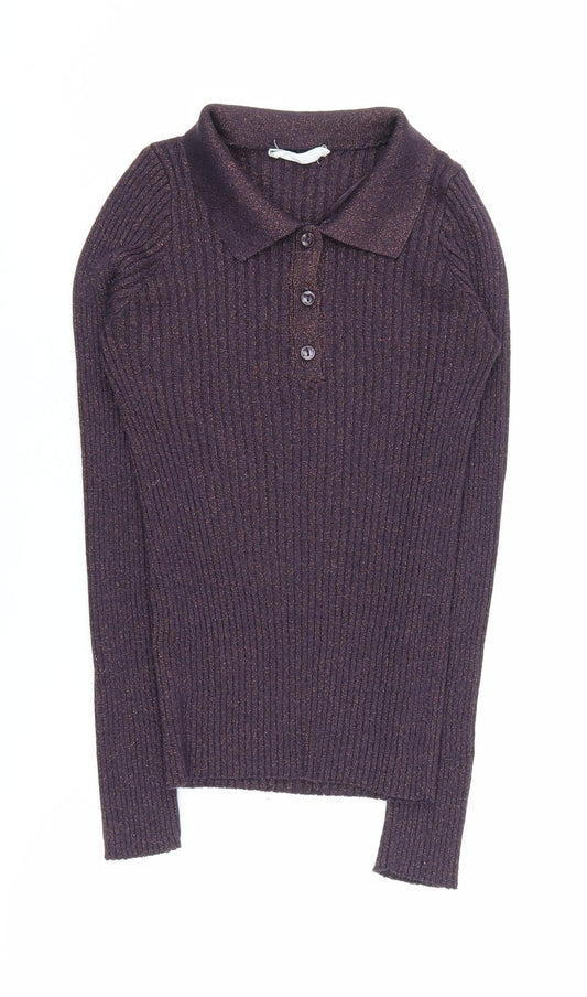 MNG Women's Purple Collared Henley Jumper XS