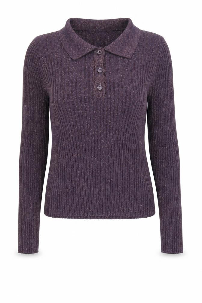 MNG Women's Purple Collared Henley Jumper XS