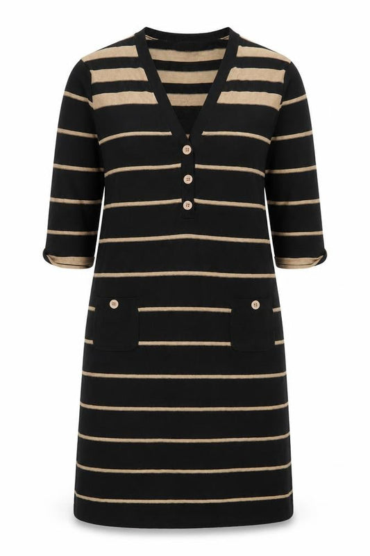 Phase Eight Women's Black Striped Knee Length Shift Dress