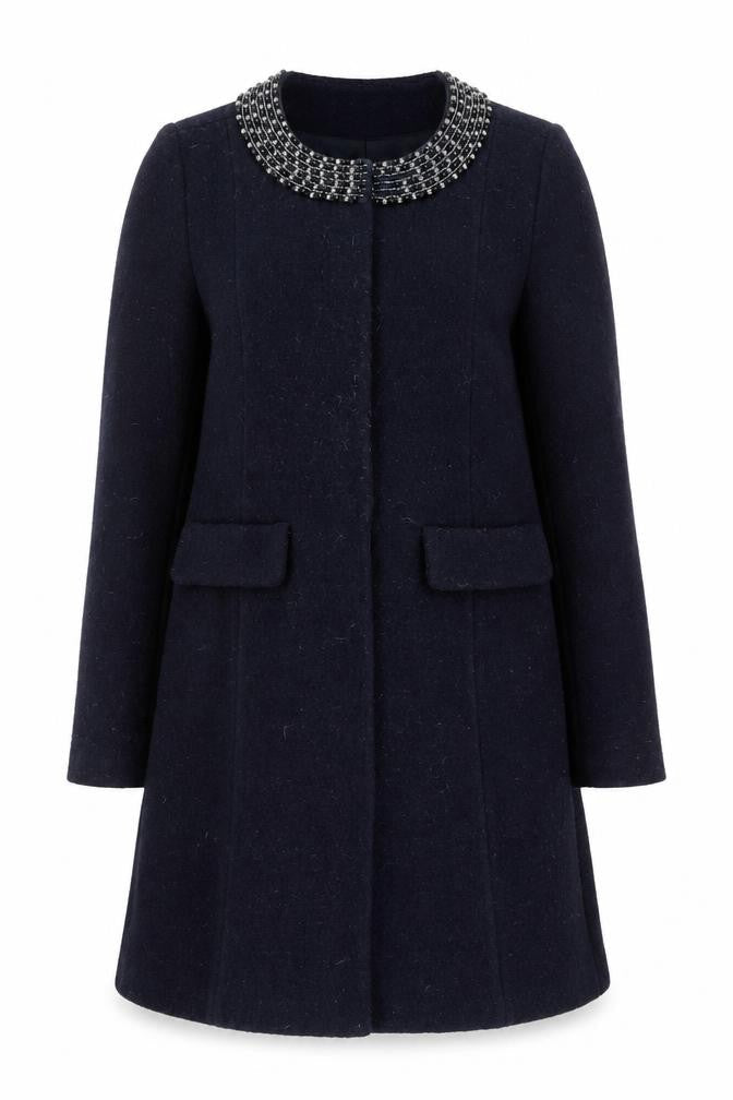 Clements Ribeiro Women's Black Beaded Mid-Length Coat