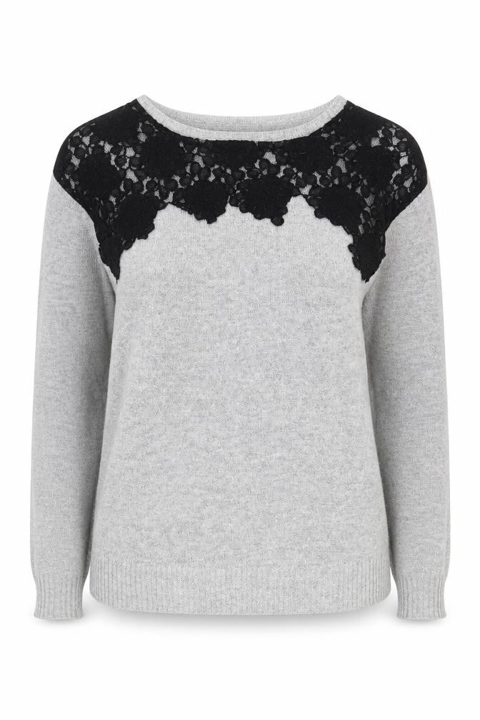 Gharani Strok Grey Lace Accent Pullover Jumper Size 10