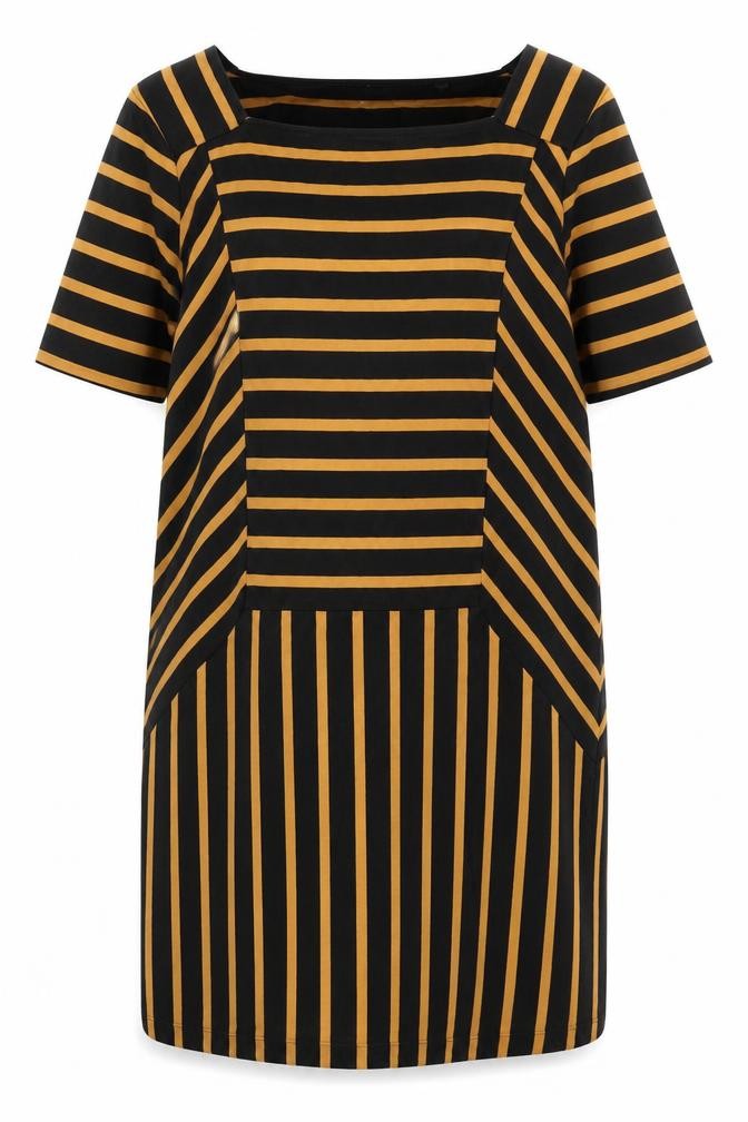 Next Women's Black & Tan Striped Shift Dress, Size 12