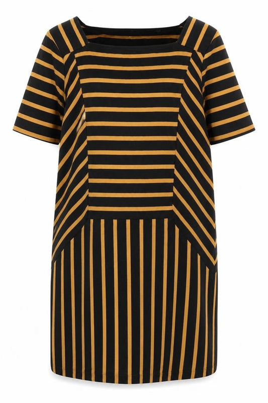 Next Women's Black & Tan Striped Shift Dress, Size 12