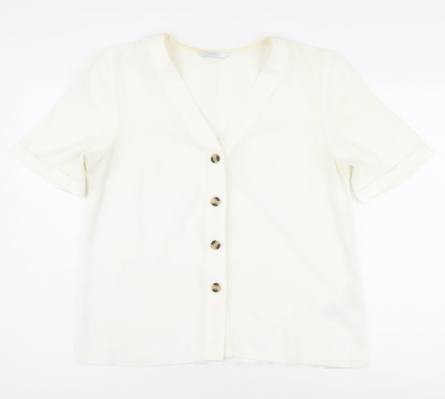 Michelle Keegan Women's White Button-Up Size 14 Short Sleeve