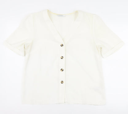 Michelle Keegan Women's White Button-Up Size 14 Short Sleeve