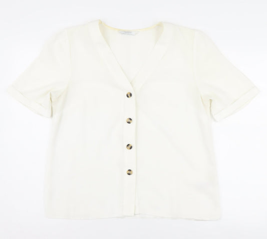 Michelle Keegan Women's White Button-Up Size 14 Short Sleeve