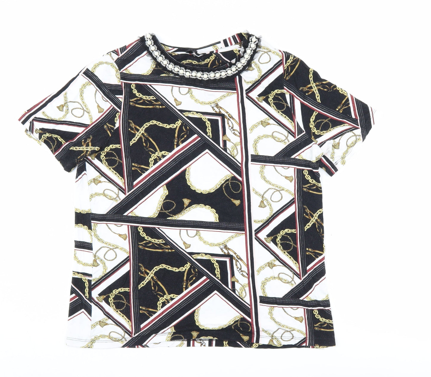River Island Women's Black Geometric Beaded T-Shirt, Size 12