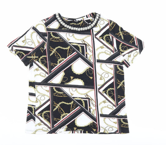River Island Women's Black Geometric Beaded T-Shirt, Size 12