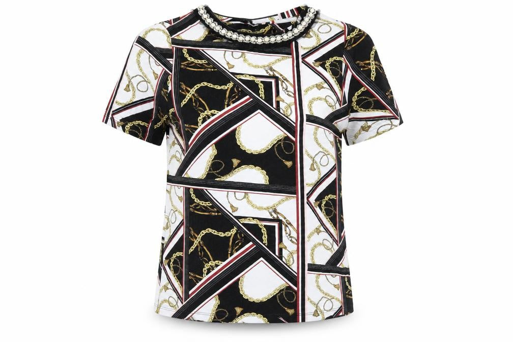 River Island Women's Black Geometric Beaded T-Shirt, Size 12