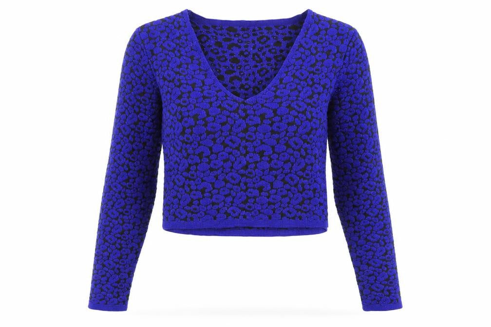 Topshop Women's Blue Animal Print Slim Fit Pullover Jumper Size 10