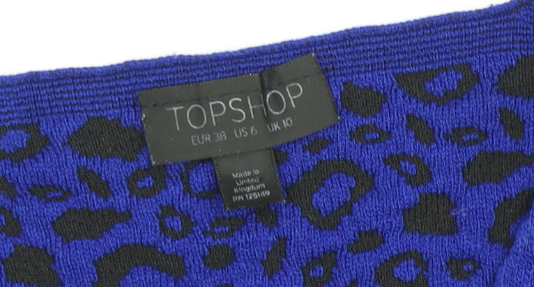 Topshop Women's Blue Animal Print Slim Fit Pullover Jumper Size 10