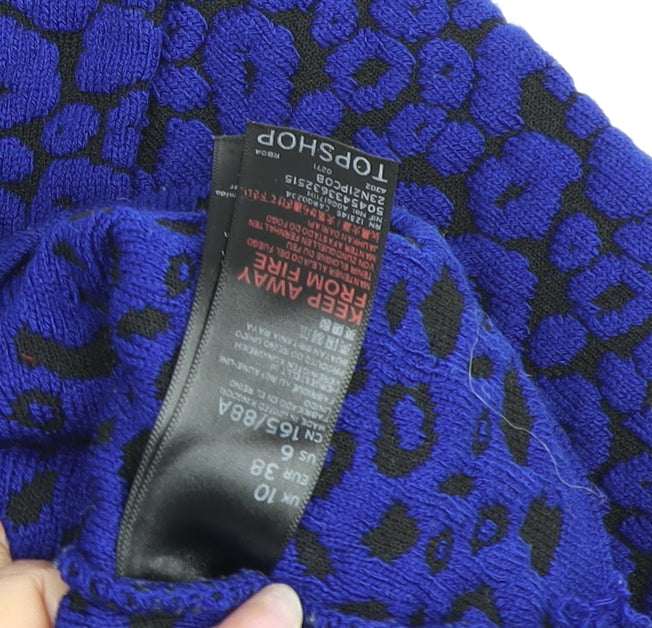 Topshop Women's Blue Animal Print Slim Fit Pullover Jumper Size 10