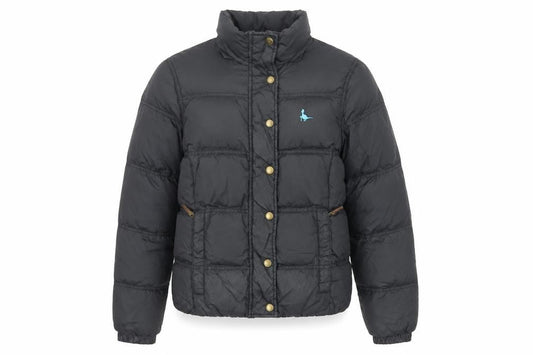 Front view of Jack Wills boys’ black puffer jacket, size 8, winter warm coat