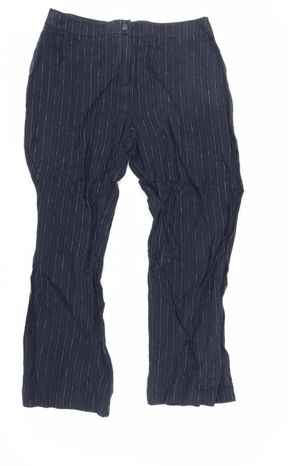 Viyella Women's Blue Striped Linen Trousers - Size 12