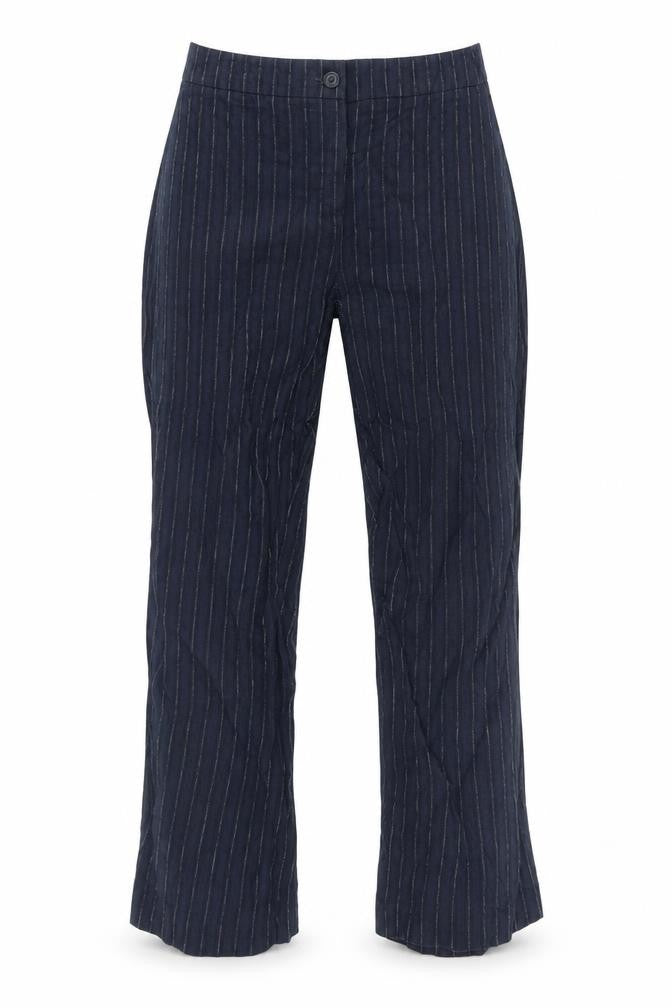 Viyella Women's Blue Striped Linen Trousers - Size 12