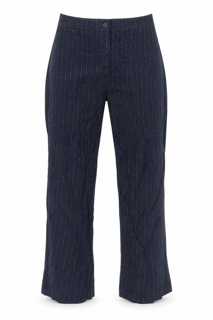 Viyella Women's Blue Striped Linen Trousers - Size 12