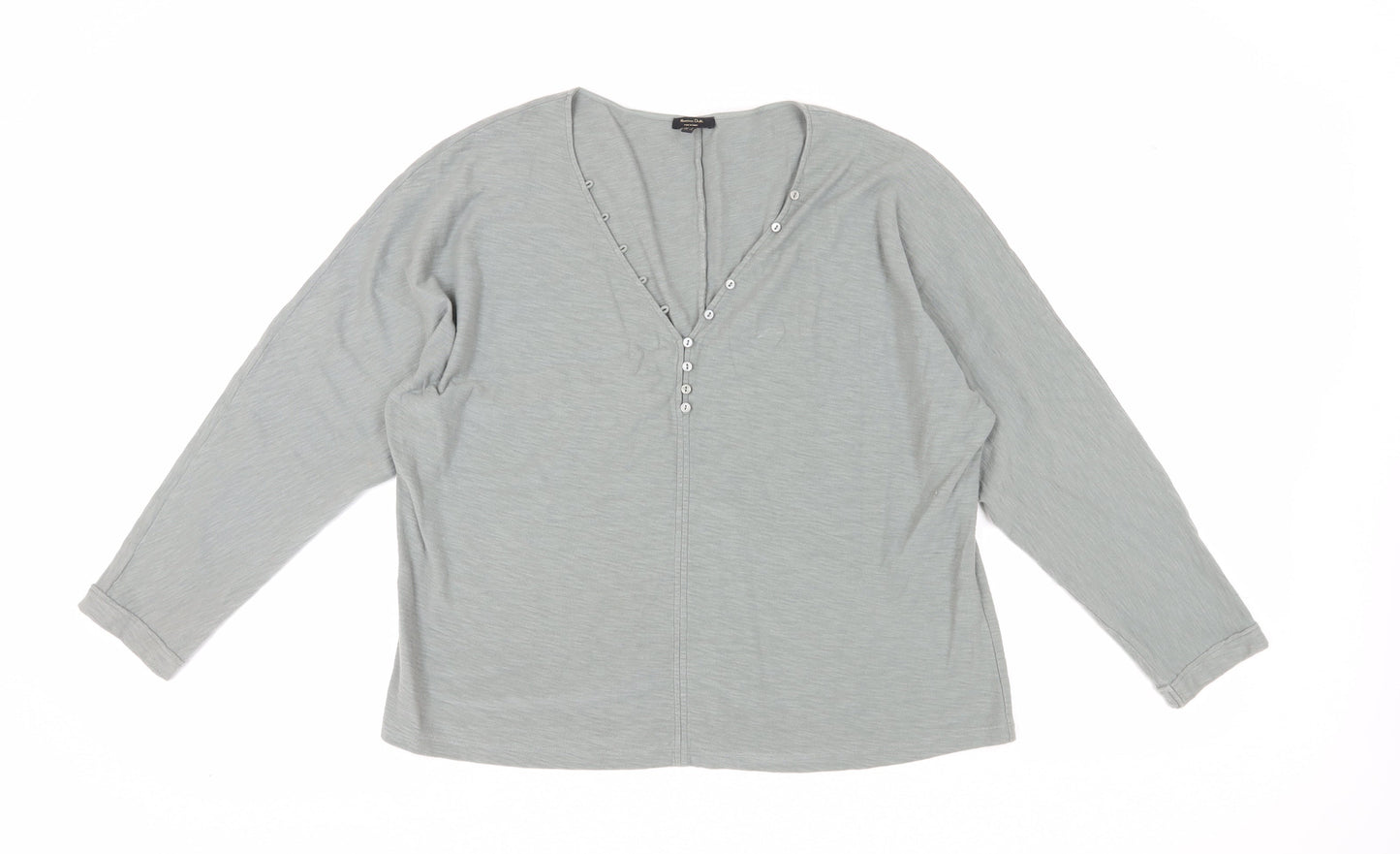 Massimo Dutti Women's Grey V-Neck Blouse, Size 10, Cotton