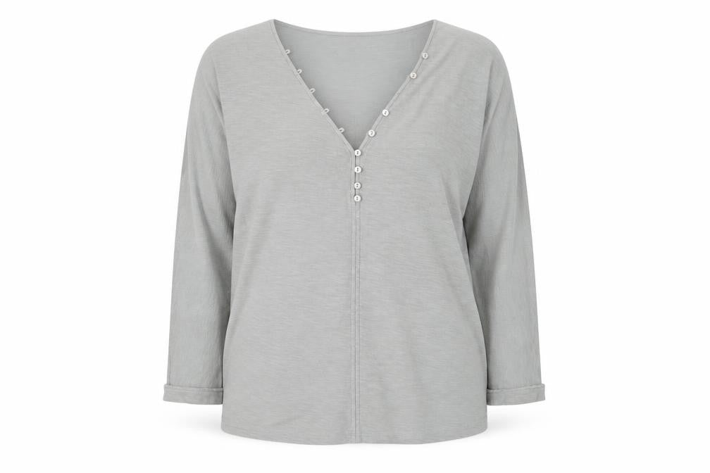 Massimo Dutti Women's Grey V-Neck Blouse, Size 10, Cotton