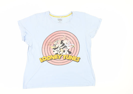 Preloved Looney Tunes Blue T-Shirt, Unisex, Size 18-20, Cartoon - Front