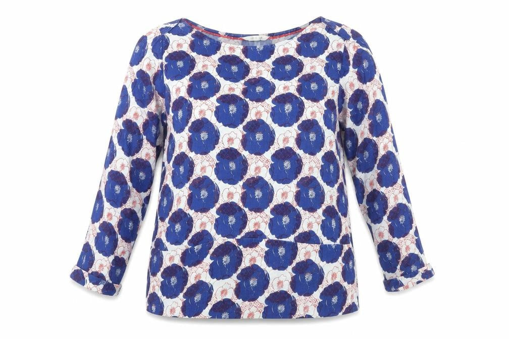 White Stuff Women's Blue Floral Blouse, Size 12