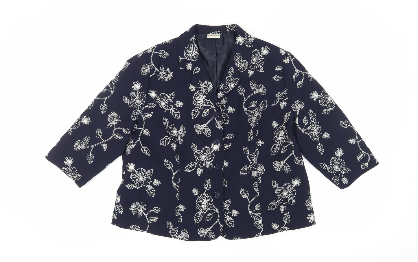 Eastex Women's Blue Floral Blazer, Size 18, 3/4 Sleeve