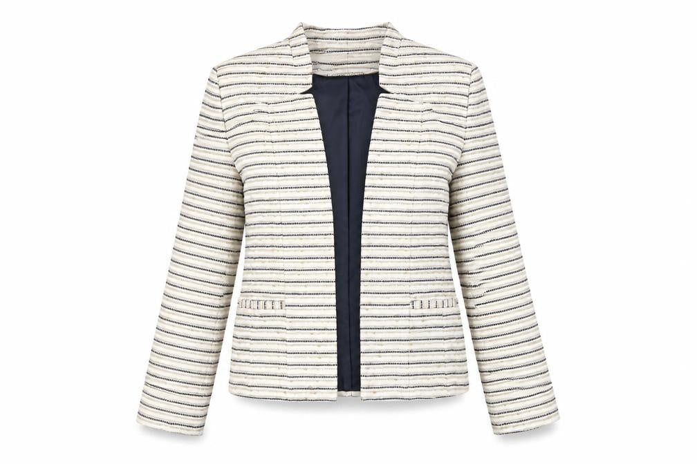Eastex Womens Ivory Striped Bouclu00e9 Blazer, Size 10