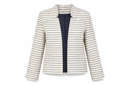 Eastex Womens Ivory Striped Bouclu00e9 Blazer, Size 10