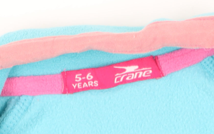 Close-up detail of Crane girls’ blue 1/2 zip fleece sweatshirt 5-6 years