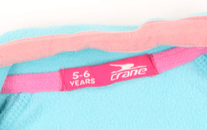 Close-up detail of Crane girls’ blue 1/2 zip fleece sweatshirt 5-6 years