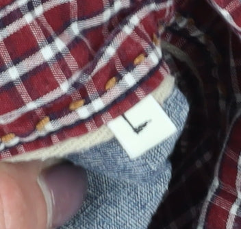 Close-up detail of Vintage Co. Men's Red Check Long Sleeve Shirt L